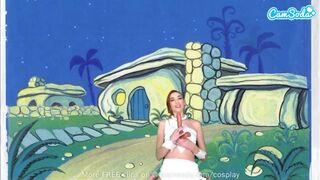Cuki fiatal wilma flintstone cosplayben masturbál és cumizza a óriási fazsat