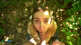 Fiatal világos szőke kalandja közterületen: pov pippantás megtelített arccal a kockázatos kufircolás után