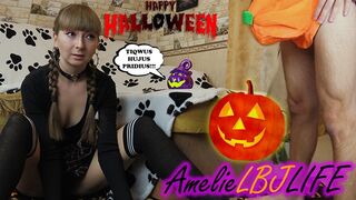 Kicsike boszorkány megidézi a kolosszális dárdát és keményen megbasszák, hogy beleélvezzen a puncijába - halloween 2020